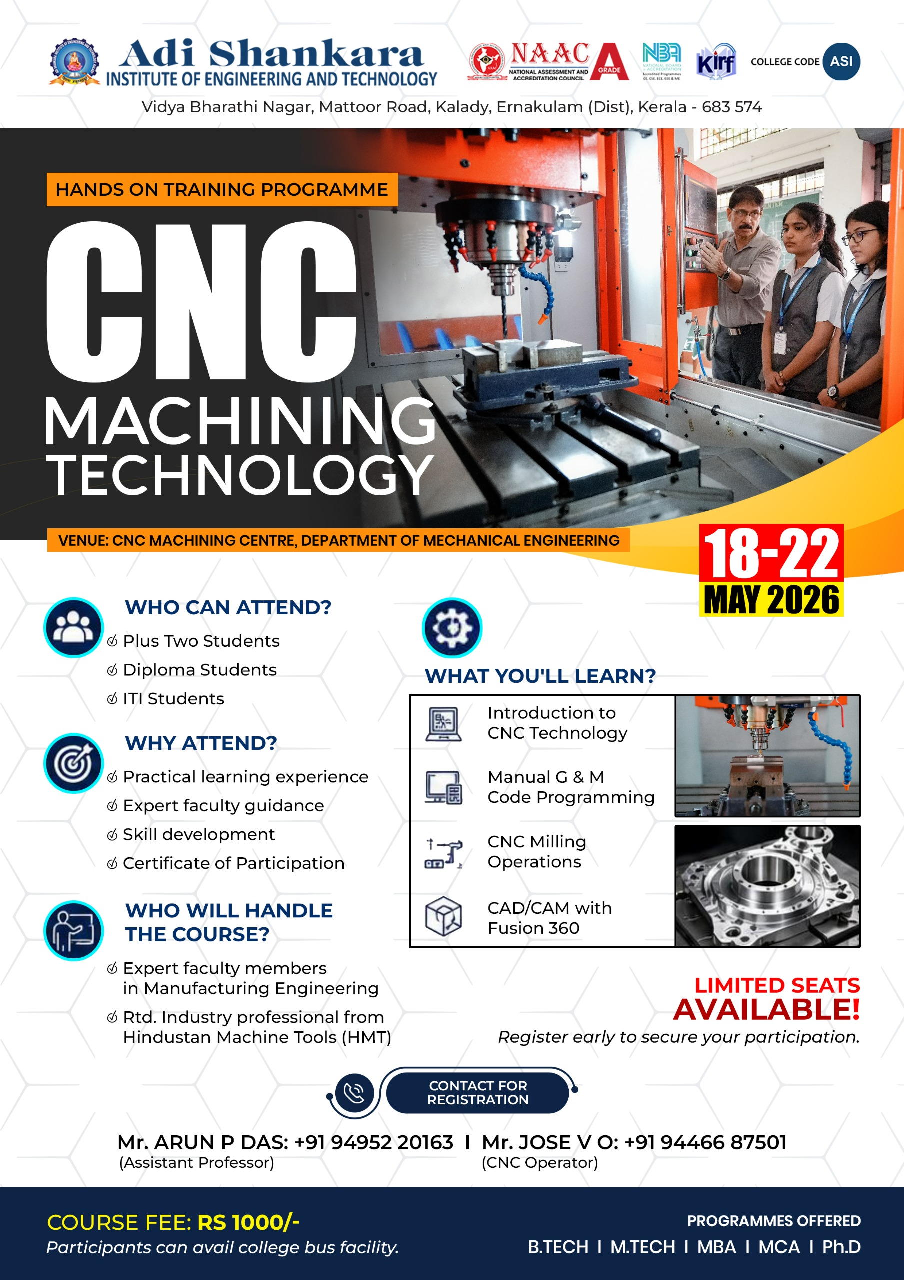 Hands on Training in CNC Machine (2026 May 18-22)