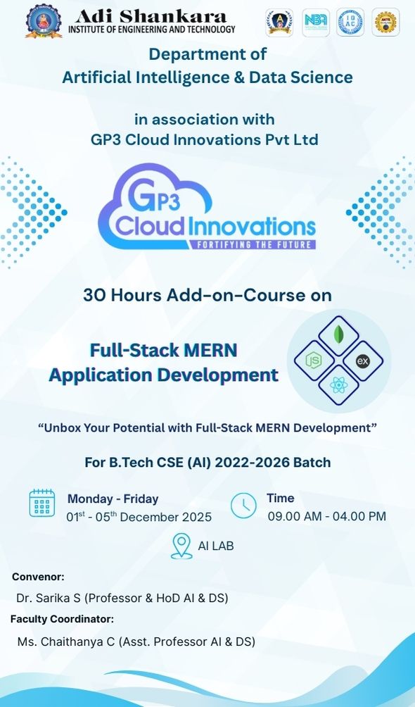 30-Hour Add-on Course on Full-Stack MERN Application Development