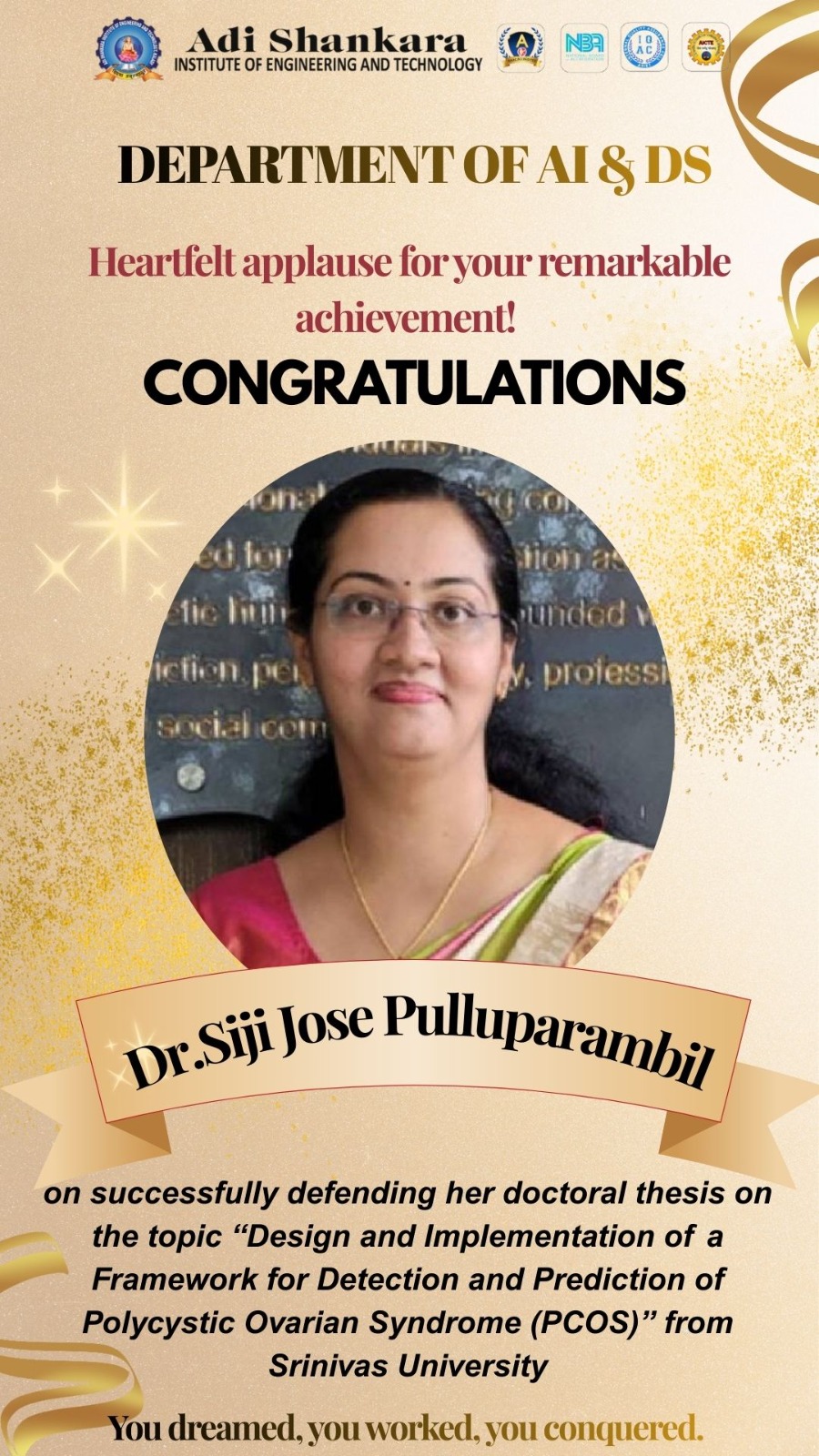 Congratulations to Dr. Siji Jose Pulluparambil on Successfully Defending Her Doctoral Thesis
