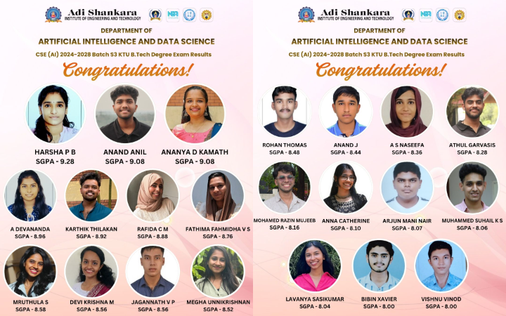 Outstanding Academic Performance in S3 KTU B.Tech Degree Examination – CSE (AI) 2024–2028 Batch