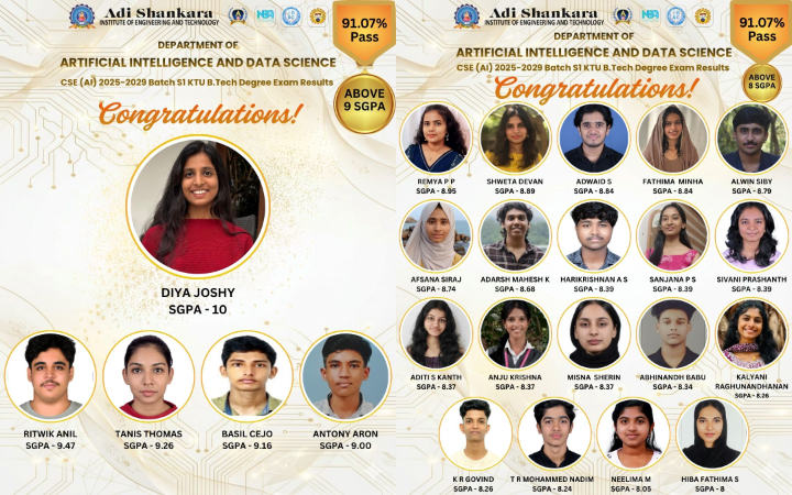 Outstanding Academic Performance in S1 KTU B.Tech Degree Examination – CSE (AI) 2025–2029 Batch