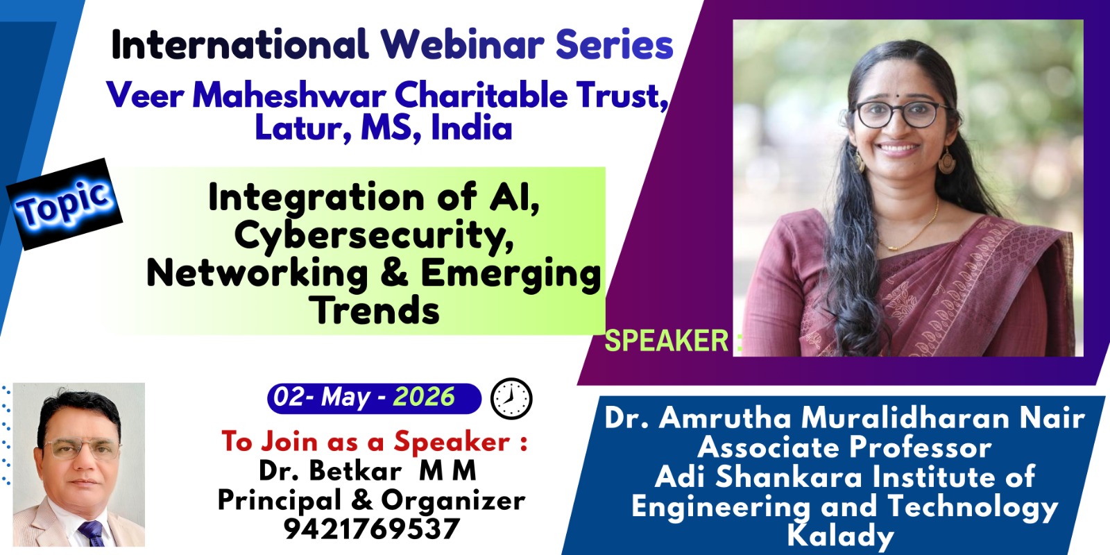Dr. Amrutha Muralidharan Nair Invited as Speaker for International Webinar Series