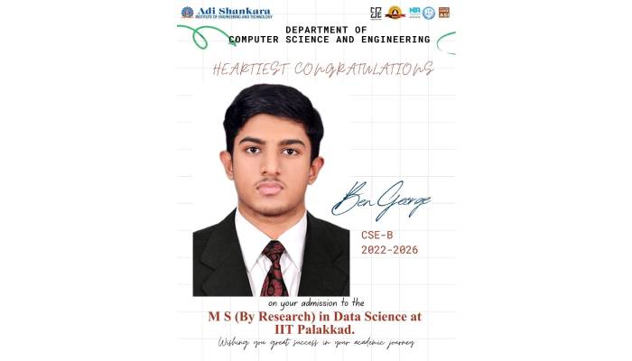 Ben George Secures Admission to IIT Palakkad