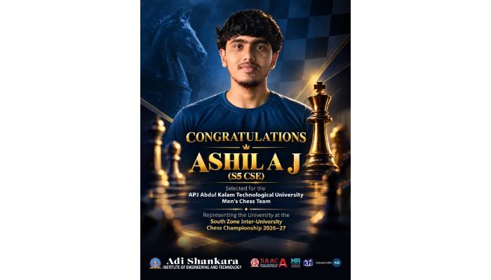 Ashil AJ Selected for KTU Men’s Chess Team