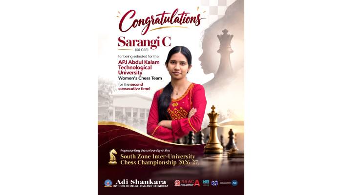 Sarangi C Selected for KTU Women’s Chess Team for the Second Consecutive Year
