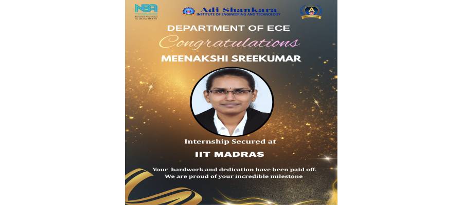 Congratulations to Meenakshi Sreekumar for Securing an Internship at IIT Madras